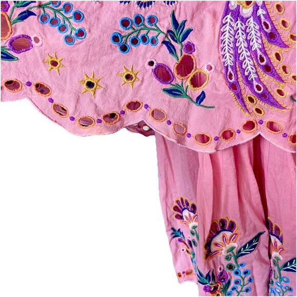 Farm Rio Richelieu Crossed Front Midi Dress Medium Pink Embroidered A Line - Picture 5 of 16